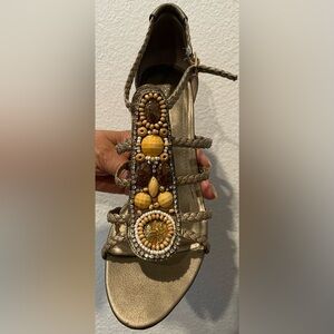 BCBGeneration Gold and Brown Beaded Sandals